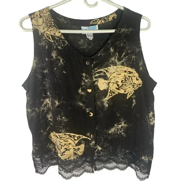 Vintage Black and Cream Printed Skirt/tank Set - Picture 4 of 8